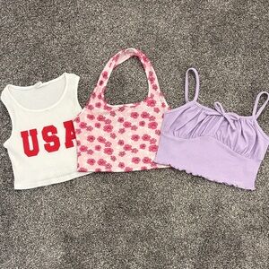 Trendy Crop Tops Set - USA, Floral, and Lavender